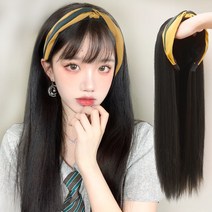 여성용 가발 긴머리 게으른 머리띠 가발 스트레이트 헤어 하프 헤드기어 가발, 갈색 스트레이트 헤어 머리띠