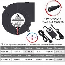1pcs gdstime dc 12v 24v 97x33mm 터보 송풍기 원심 팬 9cm 바베큐 송풍기 97mm 야외 스토브 가변 속도 배기 팬 난로 무동력팬, 컨트롤러가 있는 팬, 2pcs 팬