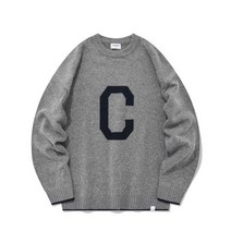 램스울 C 로고 크루넥 니트 멜란지 그레이