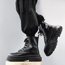 오토바이 부츠 바이크신발가을 겨울 두꺼운 기본 천 Mid-Top 부츠 남성 영국 트렌드 High-Top 캐주얼 신발, 04 42, 12 6901-Lace up