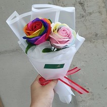 바보사랑 무지개장미 2송이 미니꽃다발.바나나스푼_플라워, 비비드2p, 비비드2p