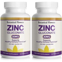 미국직구 90정 30MG 아연 글루코네이트 서플먼트 성인용 아연 비타민 (Zinc 글루코네이트 2병), 수량, 상세참조