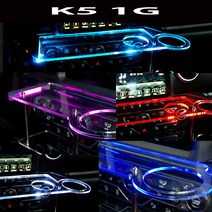 ArtX K5 1세대 USB 5V LED 2단 차량용 무중력테이블 컵홀더 식탁 자동차 선반 핸드폰 거치대 수납용품, 일반형, 포함, 블루