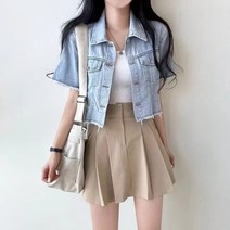 [발리걸] 여름 아우터 빈티지 크롭 데님 반팔 자켓