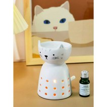 귀여운고양이 에센셜 오일 아로마 테라피 버너 건식 가정용 실내 양초 아로마 테라피 버너, 귀여운 고양이 아로마테라피 버너(캔들 홀더 + 양초 1