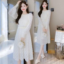 가을과 겨울 레이스 스웨터원피스 A라인 스커트 긴소매 가을