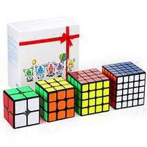 XMD 매직 큐브 세트 경기용 큐브 마법 2x2 3x3 4x4 5x5 입체 퍼즐 [6면 완성 공략서] 세계 기준 배색 지육 완구 (4개 세트)