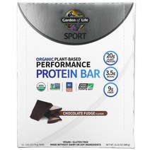 Garden of Life 가든 오브 라이프 Sport 식물성 퍼포먼스 프로틴바 초콜릿 퍼지 바 12개입 각 74g2.61oz, 74g