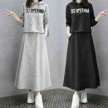 투피스 세트 여름 원피스 후드티셔츠+A라인롱스커트