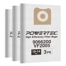 POWERTEC 75024 P3 고효율 필터 백 Shop Vac 9066233/ 9066200 10 14갤런 타입 F I / VF2005/ CMXZVBE3877 CMXZVBE387, 3PK, Shop Vac 10-14 Gal