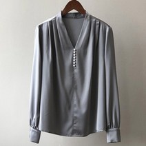 네모 여성용 진주핀탁 블라우스