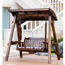 나무그네 원목 야외그네 흔들그네 발코니 지붕 스윙, 업그레이드된 목재 천장 그네(쿠션 포함)