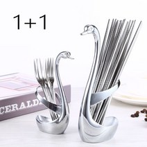 kelake 2P 백조 디자인 스테인리스강 수저통 보관함, 실버 2개(S+L)