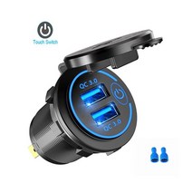빠른 충전 3.0 듀얼 USB 자동차 충전기 소켓 액세서리 방수 12V/24V QC3.0 전원 콘센트 터치 스위치 및 Led 조명 포함, A-Blue, CHINA
