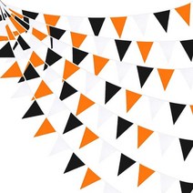 32Ft 오렌지 블랙 화이트 졸업 파티 장식 2023 할로윈 페넌트 배너 패브릭 삼각 깃발, Orange Black White