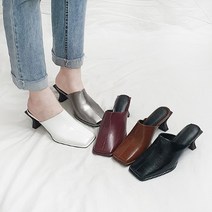 디아슈즈 보티 스퀘어 절개 사각 미들굽 슬리퍼 힐 뮬 6cm