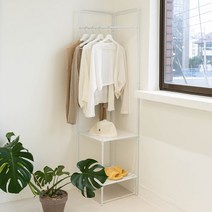 2단 선반 스탠드옷걸이 코너형 옷행거, 블랙