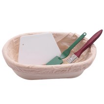 Huante 25cm 10 인치 타원형 빵 교정 바구니 사워 도우 린넨 라이너 + 커터 라임 베이커 바구니를위한 전문 및 가정 베이커를위한 브러시, 하얀색