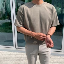 남자 국민 라운드 반팔 티 오버핏 무지 이너 레이어드 면 티셔츠 옷 코디