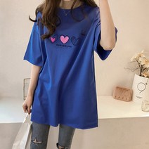 스타일아유 여성 하트 레터링 프린팅 반팔 티셔츠 오버핏 티셔츠 여자 여름 롱티