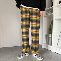 남자 울 캐쥬얼 체크 와이드 밴딩 팬츠(3COLOR)