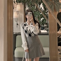 [리리앤코] 아그레일 아가일 니트 뷔스티에 미니 원피스