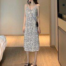 미미앤느 여성 브이넥 페미닌 호피무늬 끈나시 슬립 뷔스티에 미디원피스 a2197
