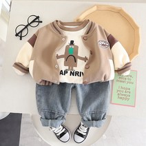 베베초롱연 아동 야구복남동운동장 소매 캐주얼 야구복 아동복 아동복 아동 가을 3건 세트