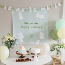 [파티조엘] 토끼 파티세트_네추럴한 레빗 가랜드 현수막 토퍼 생일파티 돌 백일 베이비샤워, 핑크, 소형(80X80)