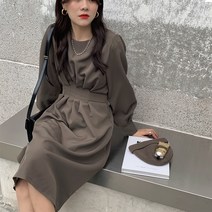 모카번 라운드넥 롱 원피스