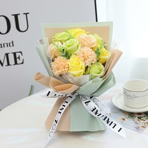 런메시 Runmecy 생일 실용 선물 부케 카네이션 모조 비누 장미 부케, 그린