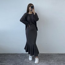 VANANA2 국내제작 긴팔 머메이드 롱스커트 편안한 상하의 세트 2color
