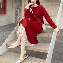 레이스 원피스 반폴라 레이어드 st 배색 포인트 롱기장 미니 라인 하객 상견례 봄원피스