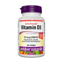 Webber Naturals Vitamin D3 5 000 IU (125 mcg) 360 Softgels for Immune and Bone Support Gluten Dai