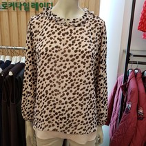 크로커다일레이디 편안한 저지원단 넥 프릴 호피무늬 블라우스 CL0FTS108