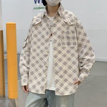 체크 무늬 셔츠 남성용 긴팔 가을 느슨한 셔츠 잘 생긴 캐주얼 재킷