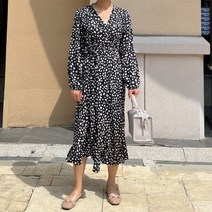 여성 가을 랩 호피 도트 롱 브이넥 원피스 레오파드 하객원피스 2컬러