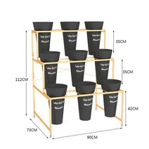 꽃집진열대 발코니 선반 베란다 디스플레이 꽃 스탠드, 라지 사이즈 3x3에 검정색 원통 9개