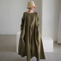 여성 린넨 원피스 빅사이즈 a라인 오버핏 캐주얼 여자 봄 여름 가을 긴팔 롱원피스 22년 linen dress women JX0233