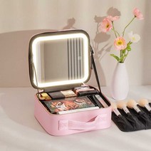 LED 메이크업 가방 휴대용 여성용 조명 파우치 수납, 대형 블랙