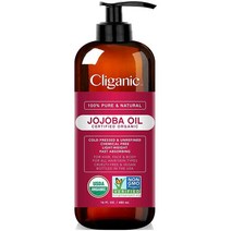 Cliganic USDA Organic Jojoba Oil 16oz with Pump 100% Pure Bulk Moisturizing Oil for Face Hair Skin & Nails Natural Cold Pressed Hexane Free, One Color／16 Fl Oz Pack of 1