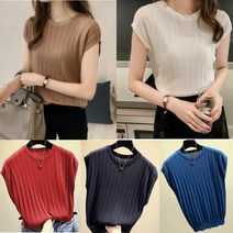 캡소매 반팔 린넨 여름 골지 세미 크롭 여성 쿨 니트