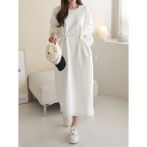 루즈핏 아방핏 라운드넥 H라인 허리 스트링 스티치 데일리 원피스