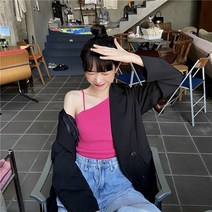 니유컴퍼니 언발 숄더 나시티 골지니트