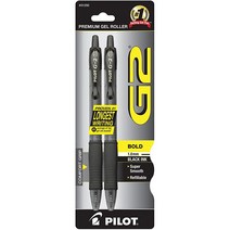 PILOT G2 프리미엄 롤링 볼 젤 펜 블랙 잉크 볼드 포인트 2개입 (31250), Pens_Pack of 2