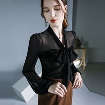 초롱 소매 끈 상의 가을 겨울 서양풍 여 블라우스 이너