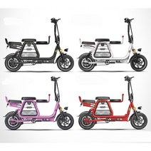 접이식 3인용 전기 자전거 전동 스쿠터 배달 바구니 여자 남녀공용 12인치, 11AH, 핑크