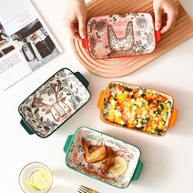 니치유 오븐용 북유럽 캐릭터 스타일 그라탕 수입 그릇 라자냐 오븐 그릇, 불곰+사슴+토끼+긴귀토끼, 22.5cm*12.5cm*4.5cm 400ml
