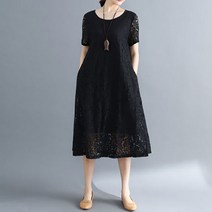 빅사이즈 라운드 레이스 롱 맥시 원피스