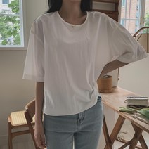 여자 반팔 솔리드 베이직 바스락 소라색 블라우스